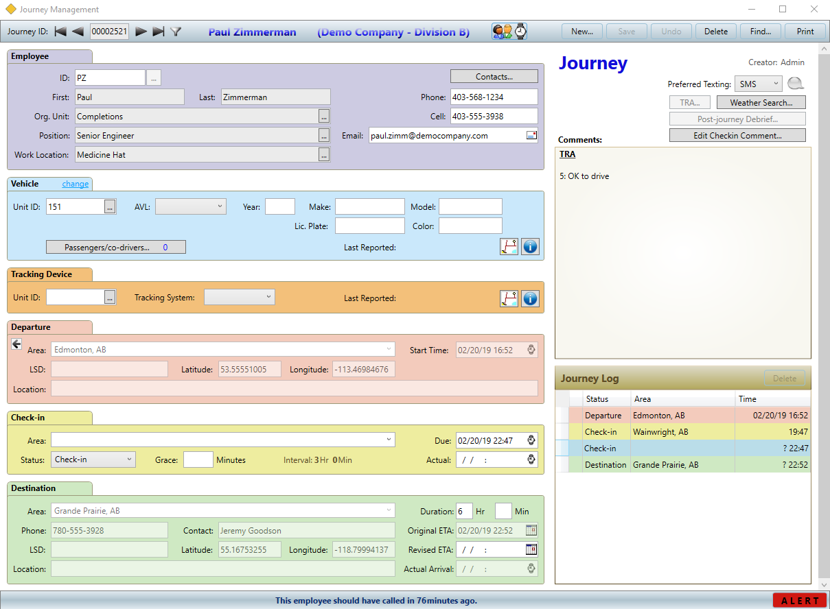 Journey Manangement Form